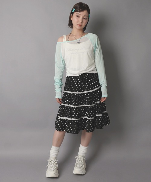 SPINNS(スピンズ)の「ラグラン長袖カットソー/シアーカットソー/韓国ガーリー(Tシャツ/カットソー・レディース・ターコイズブルー/ブラック/ミント・ONESIZE)」の6枚目の写真