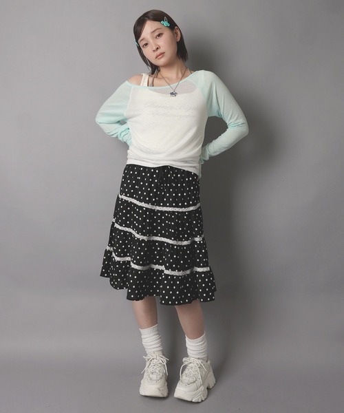 SPINNS(スピンズ)の「ラグラン長袖カットソー/シアーカットソー/韓国ガーリー(Tシャツ/カットソー・レディース・ターコイズブルー/ブラック/ミント・ONESIZE)」の7枚目の写真