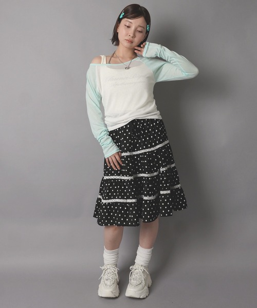 SPINNS(スピンズ)の「ラグラン長袖カットソー/シアーカットソー/韓国ガーリー(Tシャツ/カットソー・レディース・ターコイズブルー/ブラック/ミント・ONESIZE)」の8枚目の写真