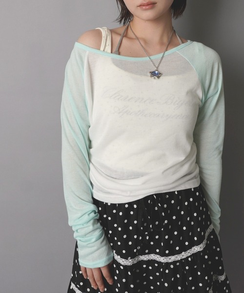 SPINNS(スピンズ)の「ラグラン長袖カットソー/シアーカットソー/韓国ガーリー(Tシャツ/カットソー・レディース・ターコイズブルー/ブラック/ミント・ONESIZE)」の5枚目の写真