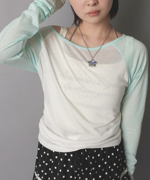 SPINNS(スピンズ)の「ラグラン長袖カットソー/シアーカットソー/韓国ガーリー(Tシャツ/カットソー・レディース・ターコイズブルー/ブラック/ミント・ONESIZE)」の4枚目の写真