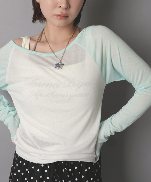 SPINNS(スピンズ)の「ラグラン長袖カットソー/シアーカットソー/韓国ガーリー(Tシャツ/カットソー・レディース・ターコイズブルー/ブラック/ミント・ONESIZE)」の10枚目の写真