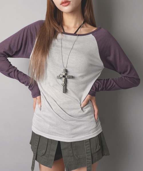 SPINNS(スピンズ)の「ラグラン長袖カットソー/シアーカットソー/韓国ガーリー(Tシャツ/カットソー・レディース・ターコイズブルー/ブラック/ミント・ONESIZE)」の20枚目の写真