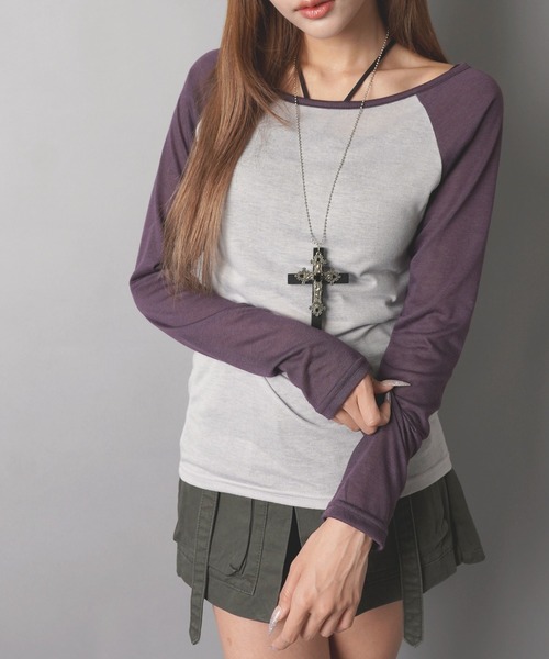 SPINNS(スピンズ)の「ラグラン長袖カットソー/シアーカットソー/韓国ガーリー(Tシャツ/カットソー・レディース・ターコイズブルー/ブラック/ミント・ONESIZE)」の19枚目の写真