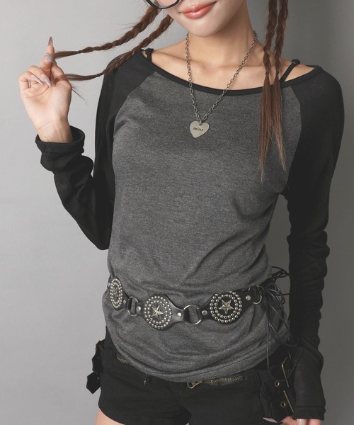 SPINNS(スピンズ)の「ラグラン長袖カットソー/シアーカットソー/韓国ガーリー(Tシャツ/カットソー・レディース・ターコイズブルー/ブラック/ミント・ONESIZE)」の15枚目の写真