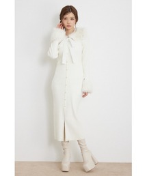 【AW先行アイテム】フェイクファーカラーリボンニットワンピース 秋服 冬服
