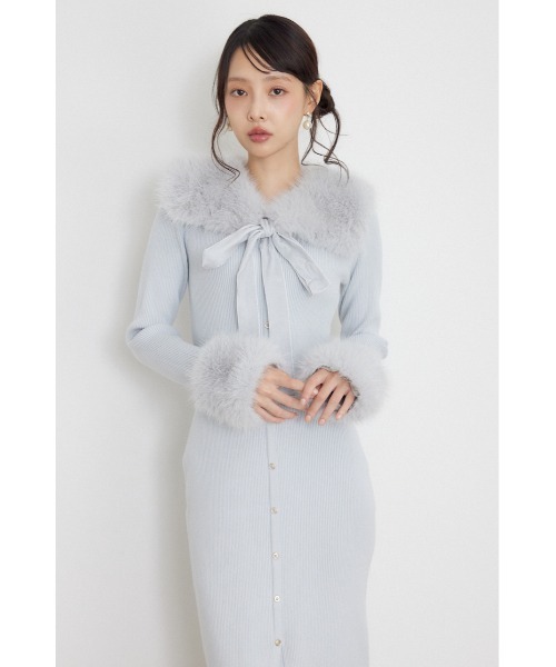 rienda（リエンダ）の「【AW先行アイテム】フェイクファーカラーリボンニットワンピース 秋服 冬服（ワンピース・レディース・ブルー/ブラック/ホワイト・FREE）」の21枚目の写真
