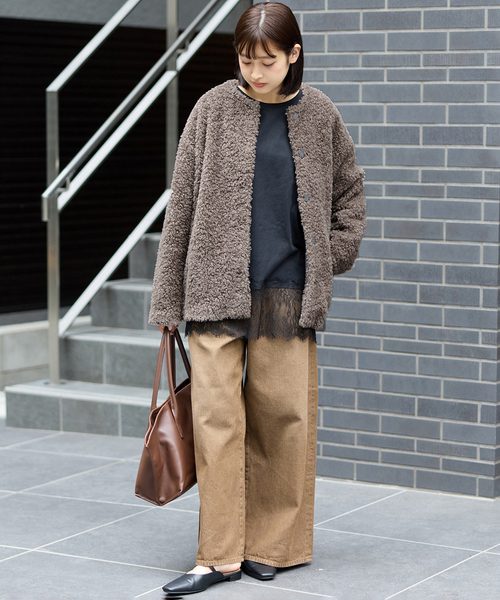 JOURNAL STANDARD relume(ジャーナルスタンダード レリューム)の「《追加》ボアカラーレスジャケット(ブルゾン・レディース・チャコールグレー/ブラウン・FREE)」の3枚目の写真