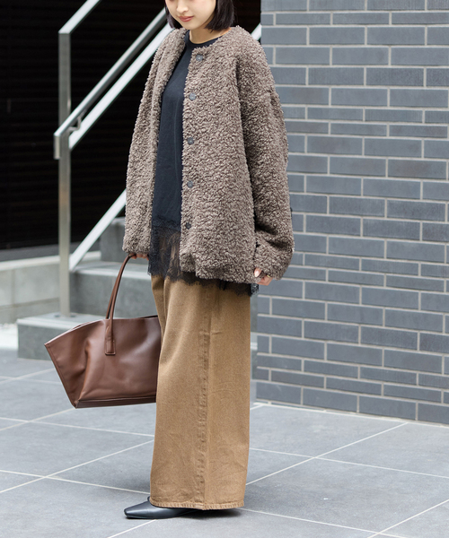JOURNAL STANDARD relume(ジャーナルスタンダード レリューム)の「《追加》ボアカラーレスジャケット(ブルゾン・レディース・チャコールグレー/ブラウン・FREE)」の4枚目の写真