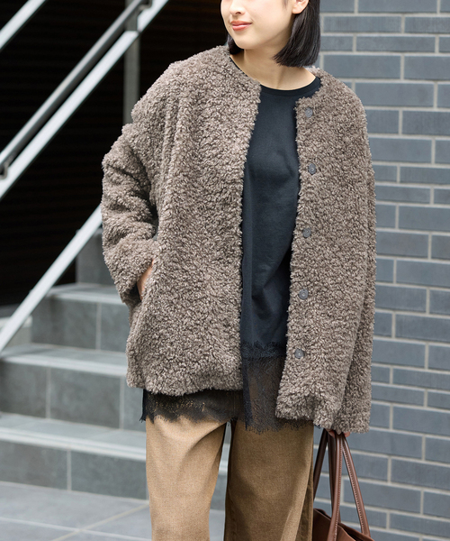 JOURNAL STANDARD relume(ジャーナルスタンダード レリューム)の「《追加》ボアカラーレスジャケット(ブルゾン・レディース・チャコールグレー/ブラウン・FREE)」の6枚目の写真
