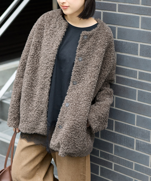 JOURNAL STANDARD relume(ジャーナルスタンダード レリューム)の「《追加》ボアカラーレスジャケット(ブルゾン・レディース・チャコールグレー/ブラウン・FREE)」の7枚目の写真