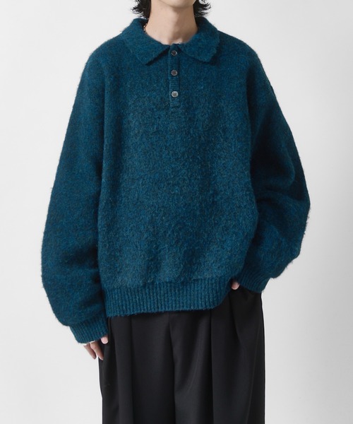Lui's(ルイス)の「【Neucon】FINE SOFT SHAGGY KNIT POLO / ファインソフトシャギーニットポロシャツ(ニット/セーター・メンズ・チャコールグレー/グレイッシュベージュ/ダークブルー/ブラック・1/2)」の4枚目の写真