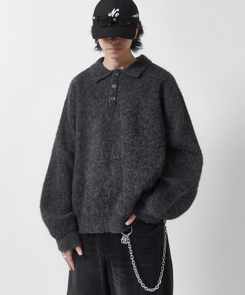 Lui's(ルイス)の「【Neucon】FINE SOFT SHAGGY KNIT POLO / ファインソフトシャギーニットポロシャツ(ニット/セーター・メンズ・チャコールグレー/グレイッシュベージュ/ダークブルー/ブラック・1/2)」の2枚目の写真