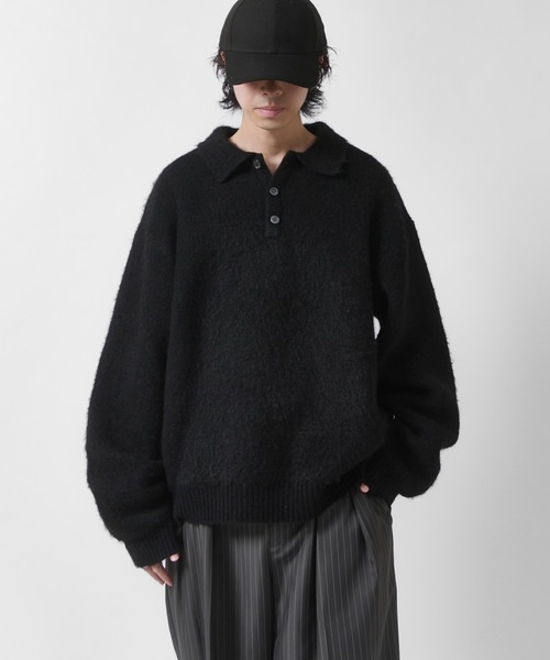 Lui's(ルイス)の「【Neucon】FINE SOFT SHAGGY KNIT POLO / ファインソフトシャギーニットポロシャツ(ニット/セーター・メンズ・チャコールグレー/グレイッシュベージュ/ダークブルー/ブラック・1/2)」の1枚目の写真