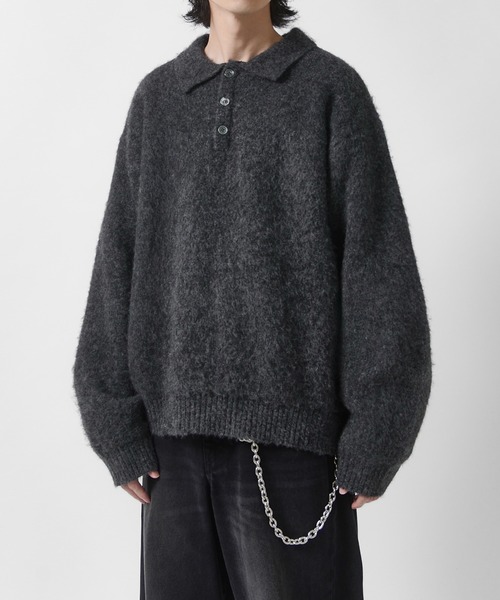 Lui's(ルイス)の「【Neucon】FINE SOFT SHAGGY KNIT POLO / ファインソフトシャギーニットポロシャツ(ニット/セーター・メンズ・チャコールグレー/グレイッシュベージュ/ダークブルー/ブラック・1/2)」の9枚目の写真