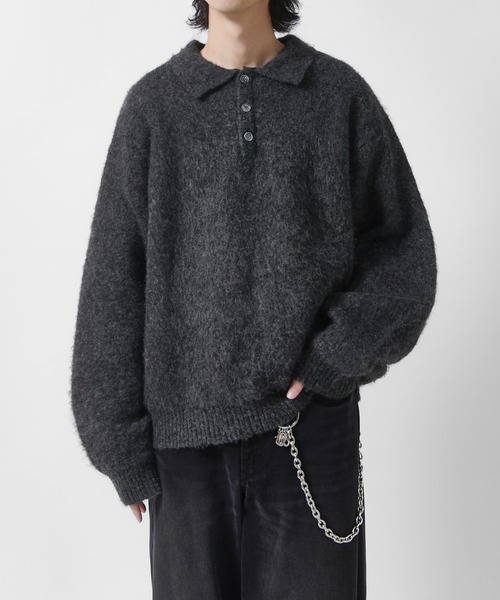 Lui's(ルイス)の「【Neucon】FINE SOFT SHAGGY KNIT POLO / ファインソフトシャギーニットポロシャツ(ニット/セーター・メンズ・チャコールグレー/グレイッシュベージュ/ダークブルー/ブラック・1/2)」の8枚目の写真