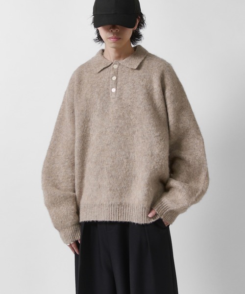 Lui's(ルイス)の「【Neucon】FINE SOFT SHAGGY KNIT POLO / ファインソフトシャギーニットポロシャツ(ニット/セーター・メンズ・チャコールグレー/グレイッシュベージュ/ダークブルー/ブラック・1/2)」の15枚目の写真
