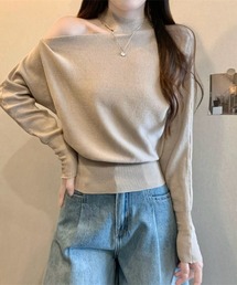 ワンショルダーハイネックニットプルオーバー