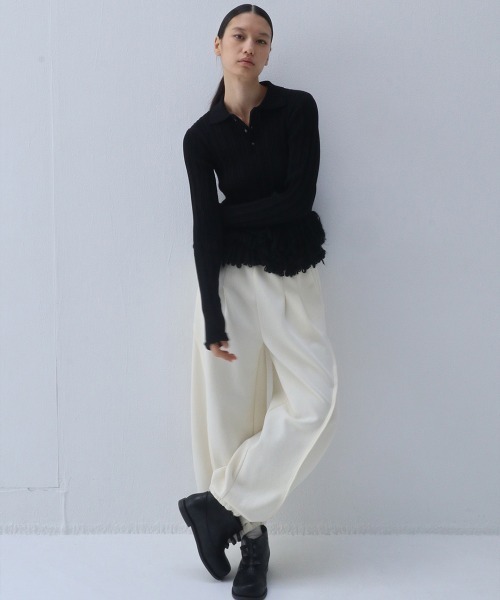 leinwande（ラインヴァンド）の「【leinwande】26AW新作 Balloon Track Pants / バルーントラックパンツ（その他パンツ・レディース・White/Black・ONE SIZE）」の4枚目の写真