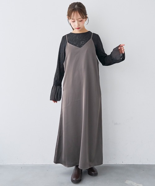 mil（ミル）の「サテン キャミ ワンピース 【588240】（ワンピース・レディース・チャコールグレー/ダークブラウン/モカ・XS/S）」の2枚目の写真