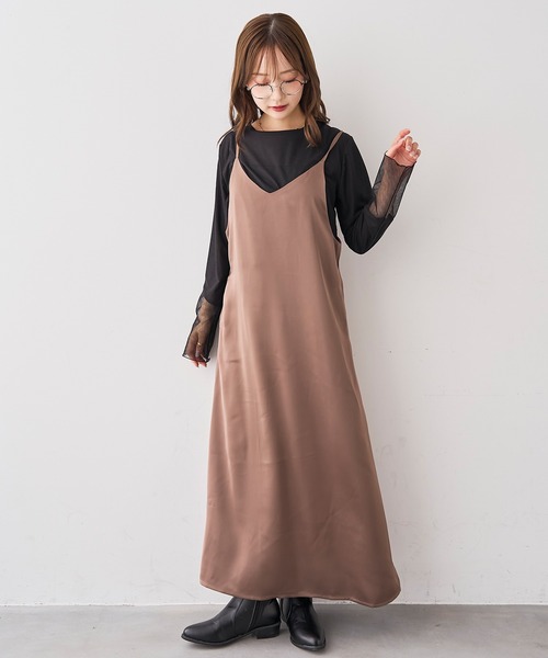 mil（ミル）の「サテン キャミ ワンピース 【588240】（ワンピース・レディース・チャコールグレー/ダークブラウン/モカ・XS/S）」の6枚目の写真