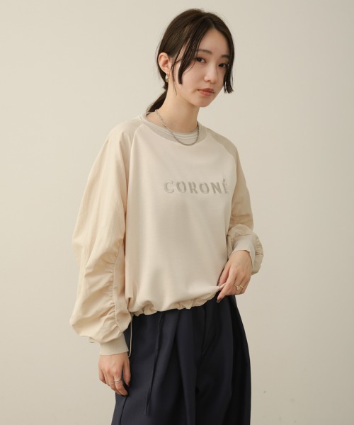 Bou Jeloud(ブージュルード)の「異素材コンビロゴ刺しゅうプルオーバー(Tシャツ/カットソー・レディース・オフホワイト/ブラック・FREE)」の3枚目の写真