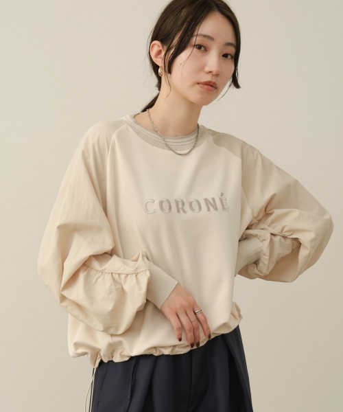 Bou Jeloud(ブージュルード)の「異素材コンビロゴ刺しゅうプルオーバー(Tシャツ/カットソー・レディース・オフホワイト/ブラック・FREE)」の6枚目の写真