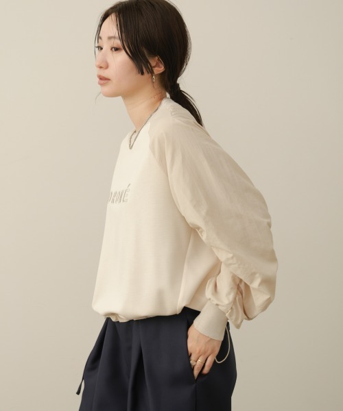 Bou Jeloud(ブージュルード)の「異素材コンビロゴ刺しゅうプルオーバー(Tシャツ/カットソー・レディース・オフホワイト/ブラック・FREE)」の7枚目の写真