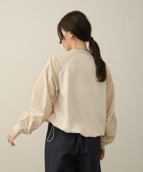Bou Jeloud(ブージュルード)の「異素材コンビロゴ刺しゅうプルオーバー(Tシャツ/カットソー・レディース・オフホワイト/ブラック・FREE)」の10枚目の写真
