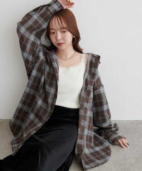 DISCOAT(ディスコート)の「【着こなし様々♪/WEB限定】3WAYソフトフランネルチェックシャツ(シャツ/ブラウス・レディース・ブラウン系その他/ブラック/ブラウン・FREE)」の3枚目の写真