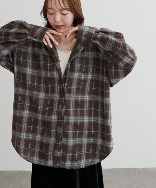 DISCOAT(ディスコート)の「【着こなし様々♪/WEB限定】3WAYソフトフランネルチェックシャツ(シャツ/ブラウス・レディース・ブラウン系その他/ブラック/ブラウン・FREE)」の7枚目の写真