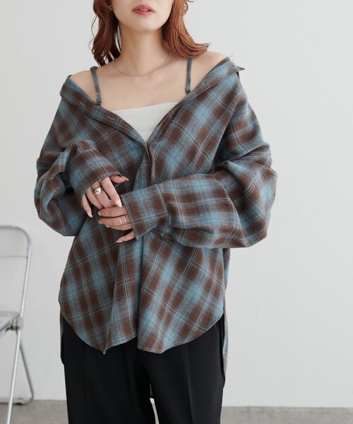 DISCOAT(ディスコート)の「【着こなし様々♪/WEB限定】3WAYソフトフランネルチェックシャツ(シャツ/ブラウス・レディース・ブラウン系その他/ブラック/ブラウン・FREE)」の17枚目の写真