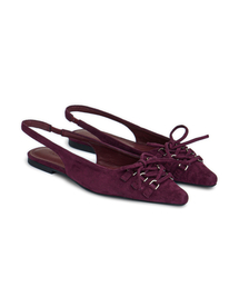 FAUX SUEDE BUCKLE SLINGBACKS IN BURGUNDY