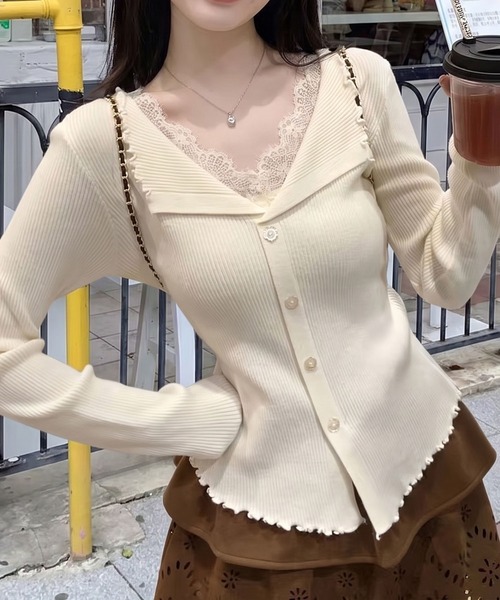 SpRay(スプレイ)の「【もちもち肌触り】リブレースレイヤードニット(ニット/セーター・レディース・チャコールグレー/ブラック/レッド/ブラウン/アイボリー・FREE)」の19枚目の写真