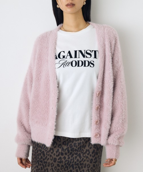 AZUL by moussy(アズールバイマウジー)の「【着丈バリエ】モヘヤライクニットカーディガン 秋服 冬服 ショート丈 ミドル丈 お尻が隠れる ニットトップス(ニット/セーター・レディース・ブラウン/ライトピンク/グレー・MEDIUM/SMALL)」の3枚目の写真