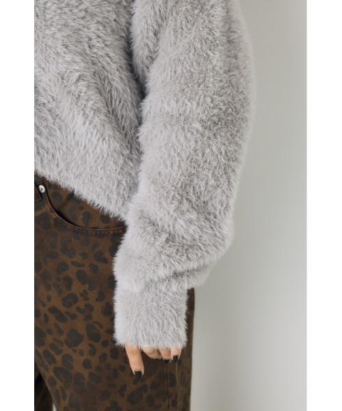 AZUL by moussy(アズールバイマウジー)の「【着丈バリエ】モヘヤライクニットカーディガン 秋服 冬服 ショート丈 ミドル丈 お尻が隠れる ニットトップス(ニット/セーター・レディース・ブラウン/ライトピンク/グレー・MEDIUM/SMALL)」の5枚目の写真