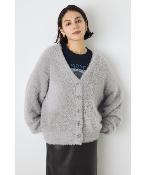 AZUL by moussy(アズールバイマウジー)の「【着丈バリエ】モヘヤライクニットカーディガン 秋服 冬服 ショート丈 ミドル丈 お尻が隠れる ニットトップス(ニット/セーター・レディース・ブラウン/ライトピンク/グレー・MEDIUM/SMALL)」の7枚目の写真