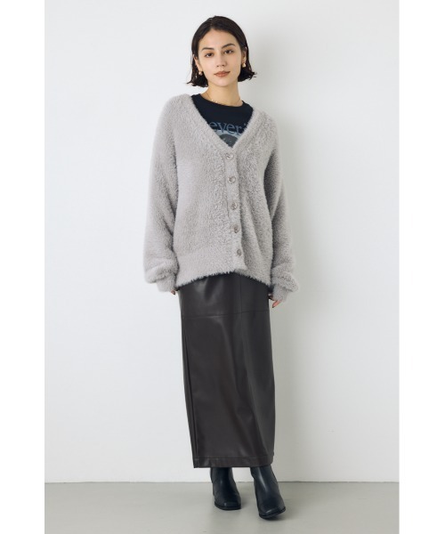 AZUL by moussy(アズールバイマウジー)の「【着丈バリエ】モヘヤライクニットカーディガン 秋服 冬服 ショート丈 ミドル丈 お尻が隠れる ニットトップス(ニット/セーター・レディース・ブラウン/ライトピンク/グレー・MEDIUM/SMALL)」の9枚目の写真