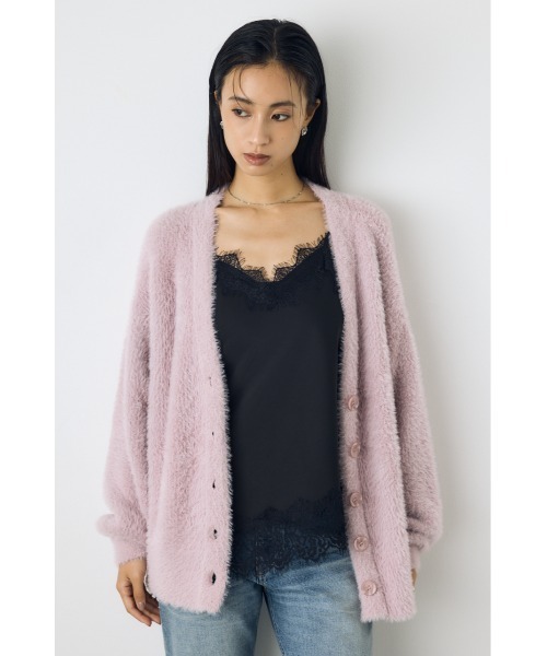 AZUL by moussy(アズールバイマウジー)の「【着丈バリエ】モヘヤライクニットカーディガン 秋服 冬服 ショート丈 ミドル丈 お尻が隠れる ニットトップス(ニット/セーター・レディース・ブラウン/ライトピンク/グレー・MEDIUM/SMALL)」の11枚目の写真
