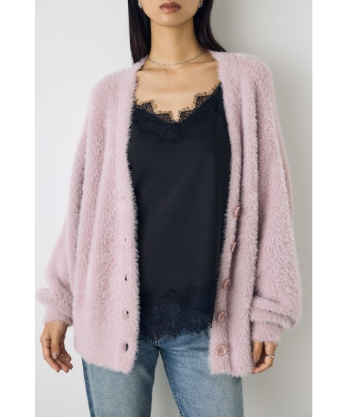AZUL by moussy(アズールバイマウジー)の「【着丈バリエ】モヘヤライクニットカーディガン 秋服 冬服 ショート丈 ミドル丈 お尻が隠れる ニットトップス(ニット/セーター・レディース・ブラウン/ライトピンク/グレー・MEDIUM/SMALL)」の12枚目の写真