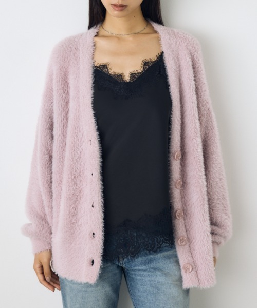 AZUL by moussy(アズールバイマウジー)の「【着丈バリエ】モヘヤライクニットカーディガン 秋服 冬服 ショート丈 ミドル丈 お尻が隠れる ニットトップス(ニット/セーター・レディース・ブラウン/ライトピンク/グレー・MEDIUM/SMALL)」の10枚目の写真