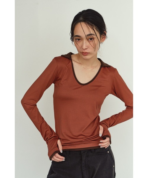 Knuth Marf(クヌースマーフ)の「u-neck slim top(Tシャツ/カットソー・レディース・ブラック/オレンジ/チャコール・FREE)」の3枚目の写真