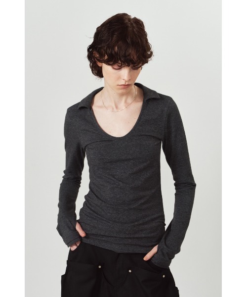 Knuth Marf(クヌースマーフ)の「u-neck slim top(Tシャツ/カットソー・レディース・ブラック/オレンジ/チャコール・FREE)」の1枚目の写真