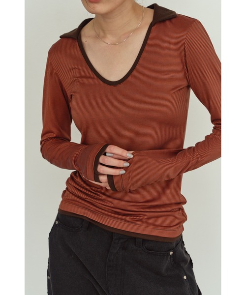 Knuth Marf(クヌースマーフ)の「u-neck slim top(Tシャツ/カットソー・レディース・ブラック/オレンジ/チャコール・FREE)」の12枚目の写真