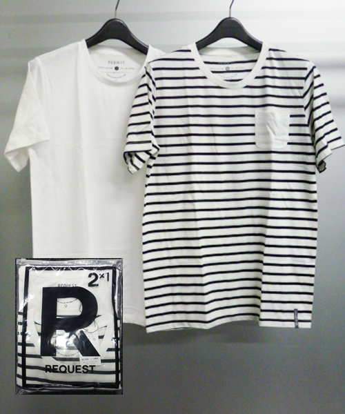 Request（リクエスト）の「【REQUEST】　2 in パックTEE　無地&ボーダー（Tシャツ/カットソー・メンズ・ブラック系その他/ホワイト×ブラック/ホワイト×ネイビー/ブルー系その他・3/2/4）」の2枚目の写真