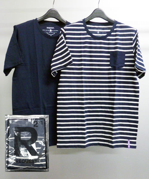 Request（リクエスト）の「【REQUEST】　2 in パックTEE　無地&ボーダー（Tシャツ/カットソー・メンズ・ブラック系その他/ホワイト×ブラック/ホワイト×ネイビー/ブルー系その他・3/2/4）」の4枚目の写真