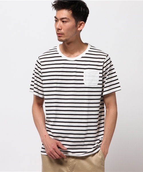 Request（リクエスト）の「【REQUEST】　2 in パックTEE　無地&ボーダー（Tシャツ/カットソー・メンズ・ブラック系その他/ホワイト×ブラック/ホワイト×ネイビー/ブルー系その他・3/2/4）」の6枚目の写真