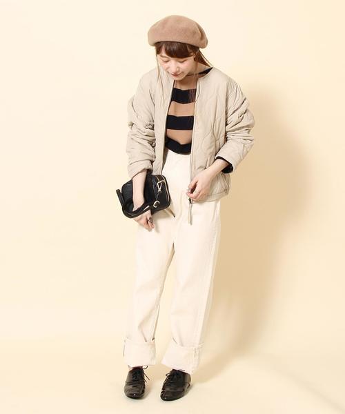 美品 17aw coen コーエン タフレックス サーモア ミリタリー キルティング ノーカラー ショート コート ジャケット レディース M ベージュ coen（コーエン）の「手洗いできるTUFLEX(タフレックス)×Thermore