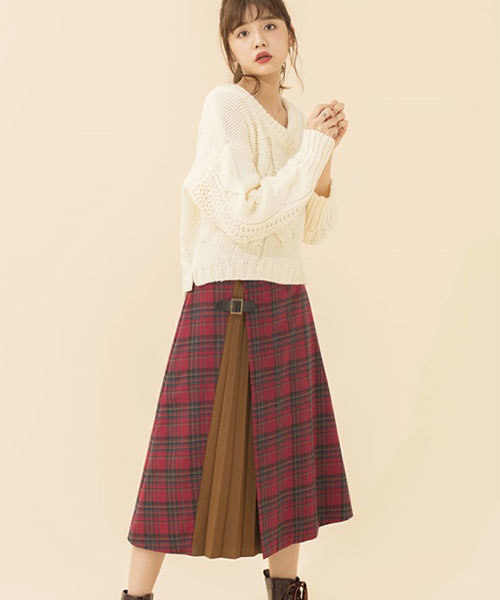 OLIVE des OLIVE(オリーブデオリーブ)の「【mina×村田倫子×OLIVE des OLIVE】チェックプリーツスカート◆(スカート・レディース・レッド/イエロー/グリーン・FREE)」の12枚目の写真