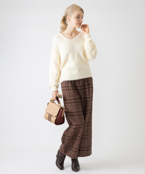 INTERPLANET（インタープラネット）の「起毛チェックタックワイドパンツ（その他パンツ・レディース・ブラウン/ボルドー・FREE）」の13枚目の写真